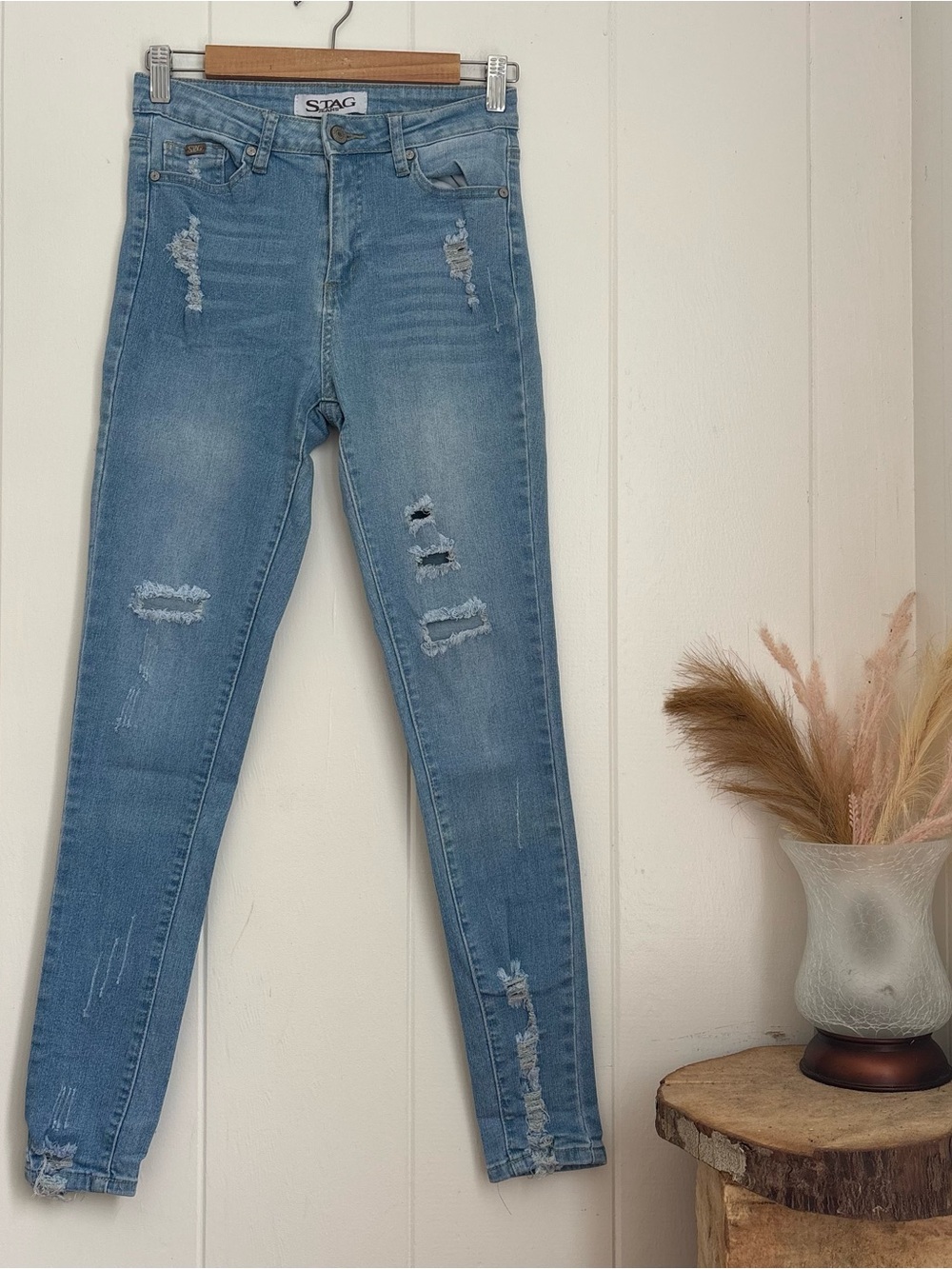 Stag Women’s Light Blue Ripped High-Rise Skinny Jeans